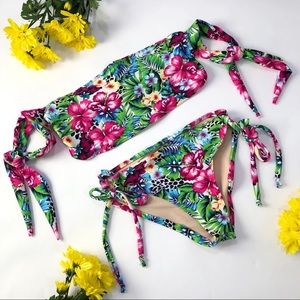 Tropical tie sleeve bikini
